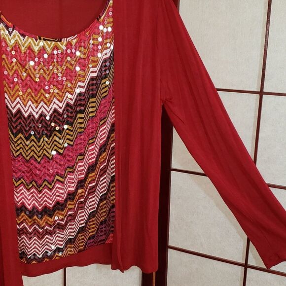 August Silk Multi-colored Chevron Sequin Crewneck Top - Picture 4 of 9